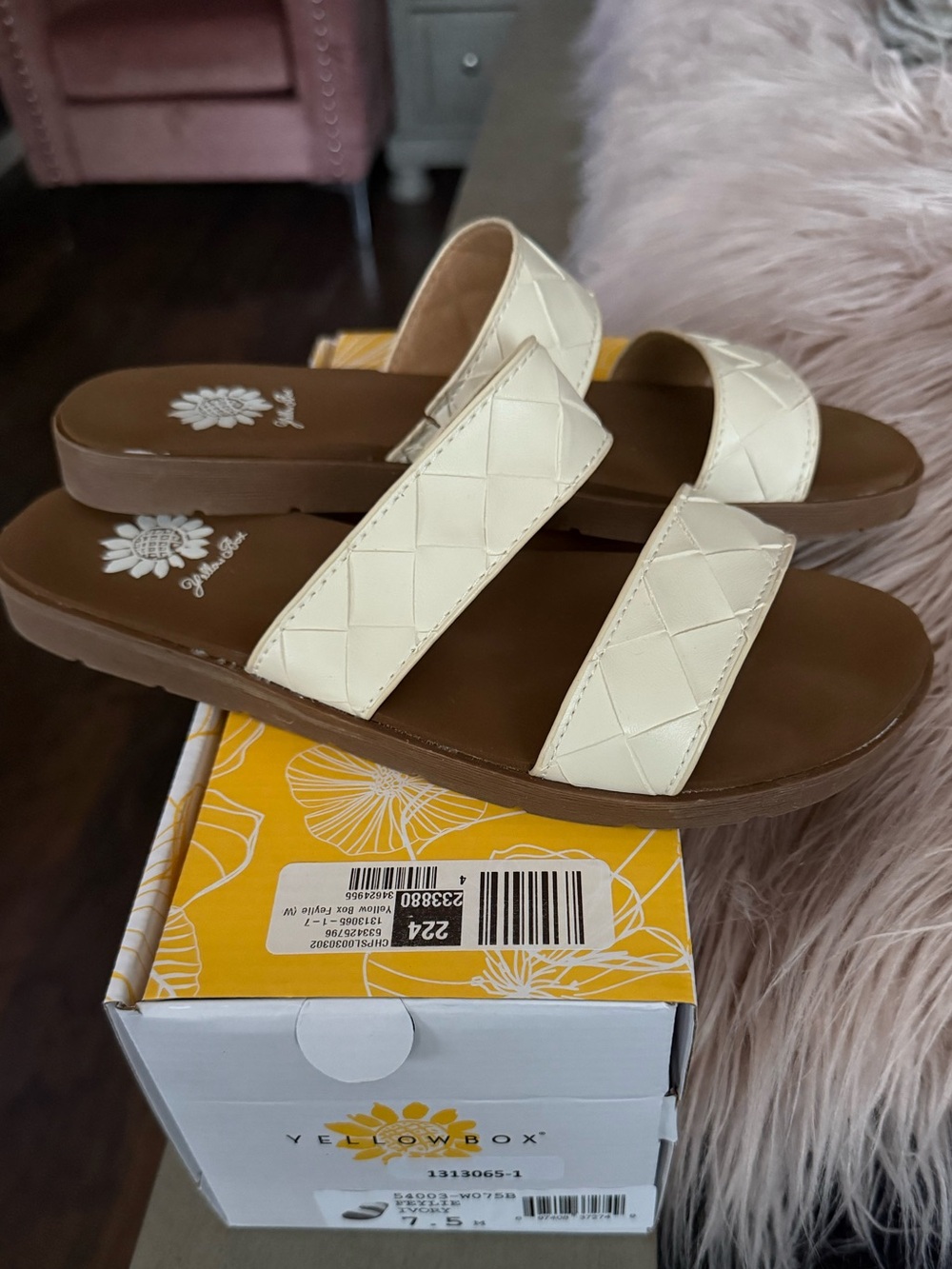 Yellow Box Cream Quilted Double-Strap Slide Sandals